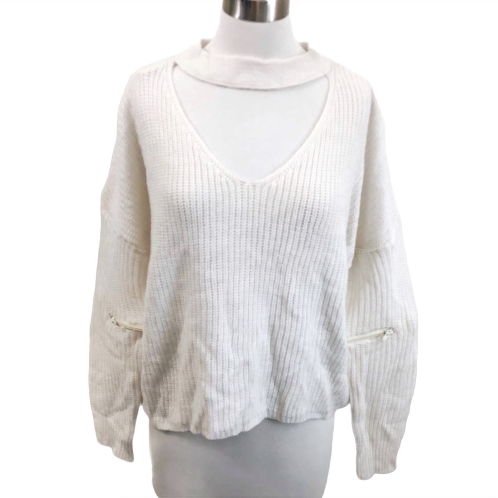 No Comment NY LA Cream Ribbed Choker Sweater NWT M
